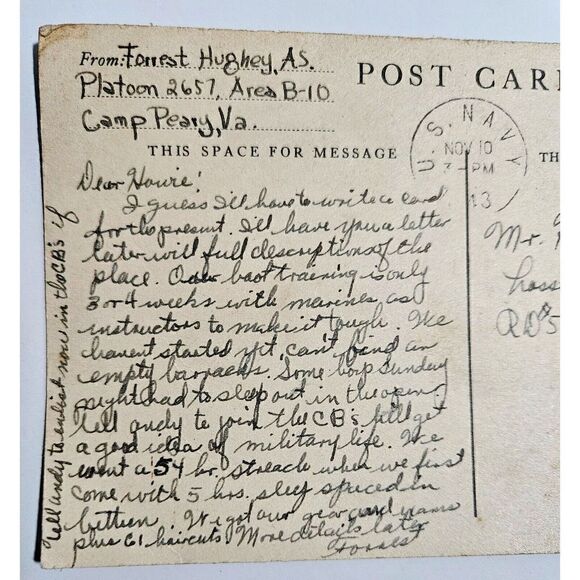 WWII 1942 Seabees Postcard U.S. Naval Construction Battalions Logo Navy MAILED - Picture 4 of 4